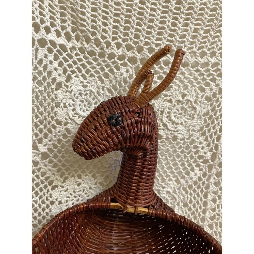 Wicker Deer Reindeer Basket Set Home Decor Brown Vintage FLAWS